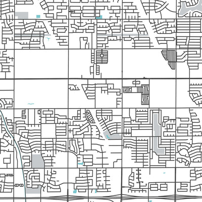 Mapa moderno de la ciudad de Mesa, AZ: centro, ASU, Montaña Roja, Montañas Superstición, Loop 101