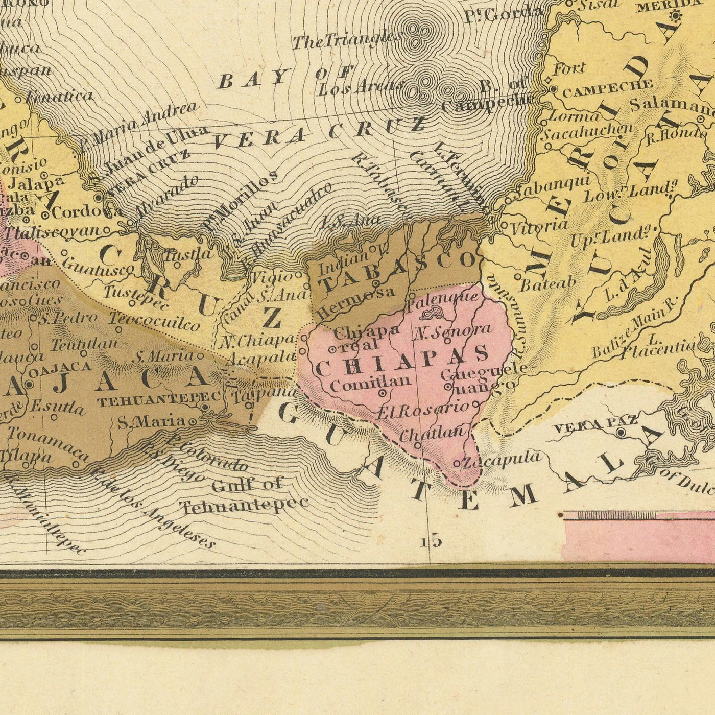 Alte Karte von Mexiko, Guatemala, Texas, Kalifornien von H.S. Tanner, 1839: Mexiko-Stadt, Puebla, Los Angeles, San Francisco, Austin, Houston 