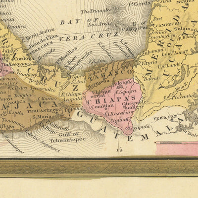 Alte Karte von Mexiko, Guatemala, Texas, Kalifornien von H.S. Tanner, 1839: Mexiko-Stadt, Puebla, Los Angeles, San Francisco, Austin, Houston 