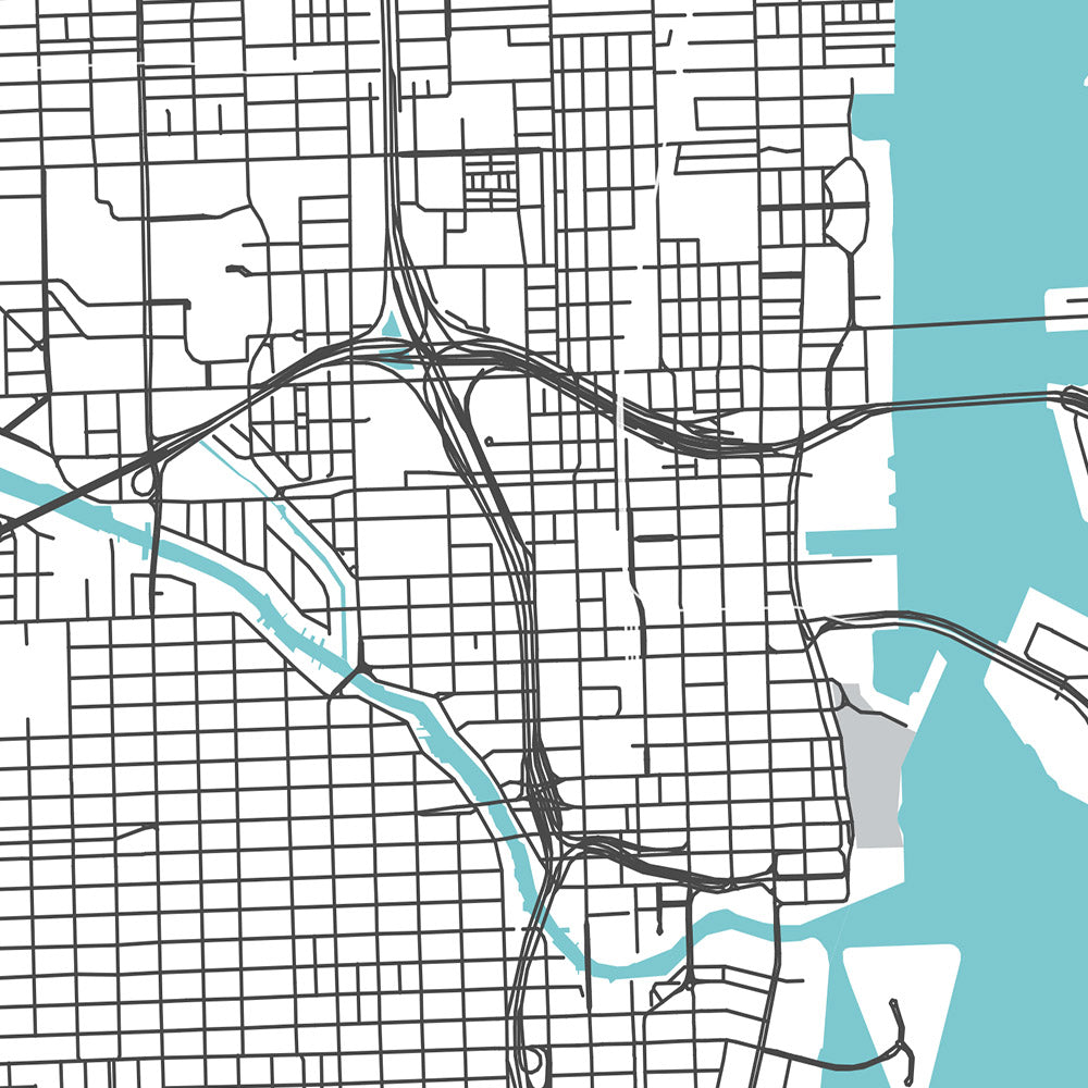Mapa moderno de la ciudad de Miami, FL: South Beach, Coconut Grove, Centro, Coral Gables, Key Biscayne