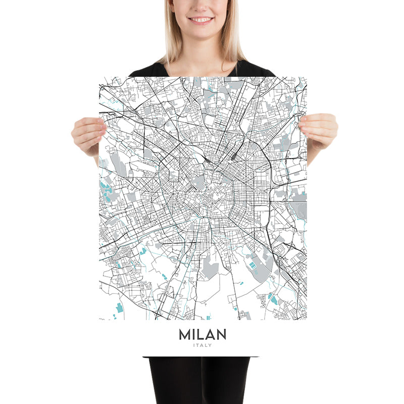 Modern City Map of Milan, Italy: Duomo, Galleria, Castello, Navigli, Brera