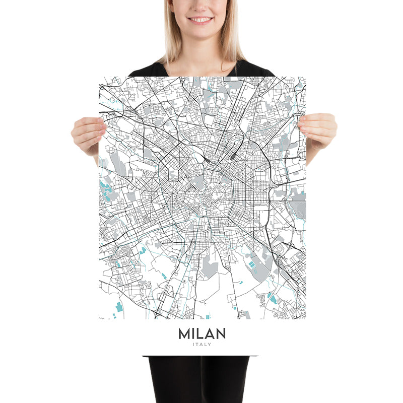 Plan de la ville moderne de Milan, Italie : Duomo, Galleria, Castello, Navigli, Brera