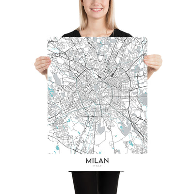 Modern City Map of Milan, Italy: Duomo, Galleria, Castello, Navigli, Brera