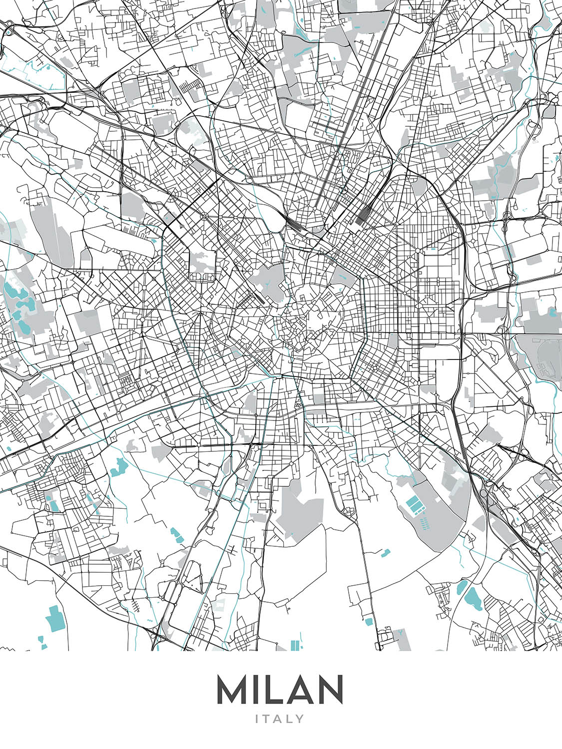 Modern City Map of Milan, Italy: Duomo, Galleria, Castello, Navigli, B ...