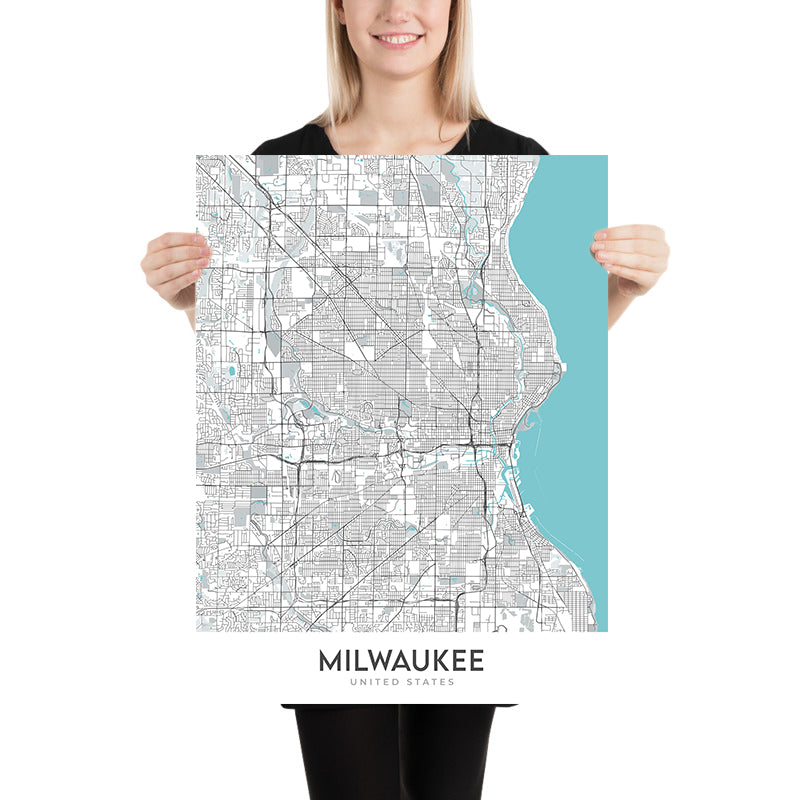 Modern City Map of Milwaukee, WI: Bay View, Fiserv Forum, Historic Third Ward, Marquette University, County Zoo