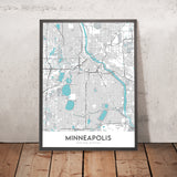 Moderne Stadtkarte von Minneapolis, MN: U of M, TCF Bank Stadion, Walker Art Center, Nicollet Mall, Mississippi River 