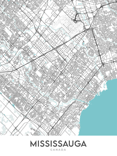 Moderner Stadtplan von Mississauga, Kanada: Stadtzentrum, Streetsville, Port Credit, Art Gallery, Square One