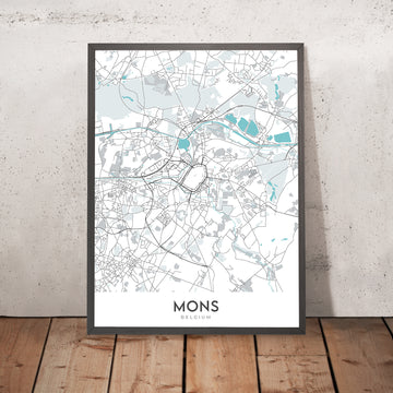 Mappa della città moderna di Mons, Belgio: Grand Place, Belfry, Chiesa Collegiata di Saint-Waudru 
