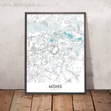 Modern City Map of Mons, Belgium: Grand Place, Belfry, Saint-Waudru Collegiate Church