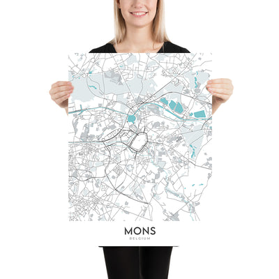 Plan de la ville moderne de Mons, Belgique : Grand Place, Beffroi, Collégiale Saint-Waudru