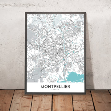Plan de la ville moderne de Montpellier, France : Antigone, Beaux Arts, Cathédrale Saint-Pierre, Opéra Comédie, Place de la Comédie