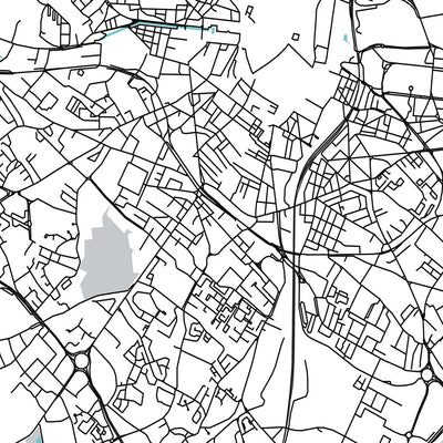 Modern City Map of Montpellier, France: Antigone, Beaux Arts, Cathédrale Saint-Pierre, Opéra Comédie, Place de la Comédie