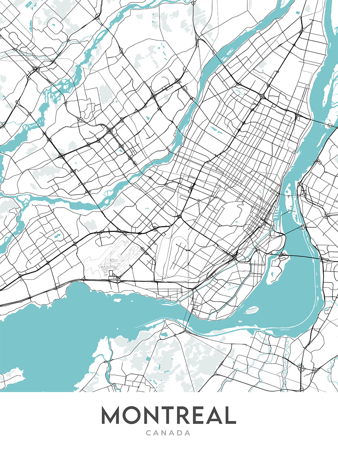 Mapa moderno de la ciudad de Montreal, Canadá: Mount Royal, McGill, Estadio Olímpico