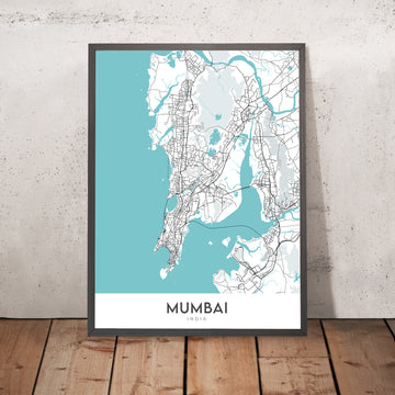 Moderne Stadtkarte von Mumbai, Indien: Colaba, Marine Drive, Bandra-Worli-Seebrücke, Juhu-Strand, Powai-See 