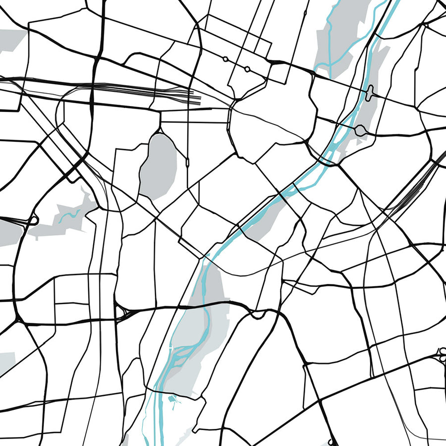 Mappa della città moderna di Monaco, Germania: Altstadt, Marienplatz, Giardino Inglese, Allianz Arena, fiume Isar 