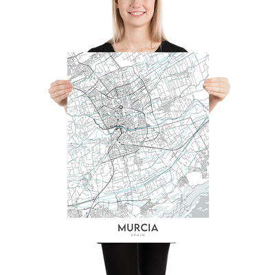Modern City Map of Murcia, Spain: Cathedral, Casino, Theatre, Plaza, Streets