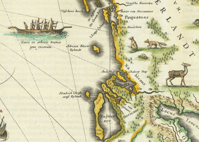 Mapa antiguo de Nueva Holanda y Nueva Inglaterra en 1640 por Willem Blaeu - Manhattan, Providence, Nueva York, Boston, Nueva Jersey