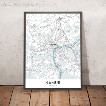 Mappa della città moderna di Namur, Belgio: Cittadella, Cattedrale, San Aubain, San Lupo, San Giovanni Battista 