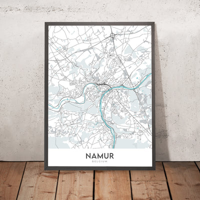 Plan de la ville moderne de Namur, Belgique : Citadelle, Cathédrale, Saint Aubain, Saint Loup, Saint Jean-Baptiste