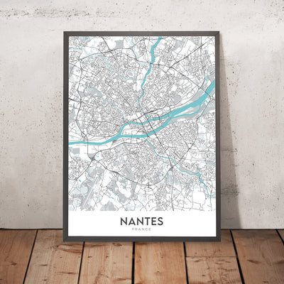 Moderner Stadtplan von Nantes, Frankreich: Centre-ville, Château, Cathédrale, Île de Nantes, Maschinen