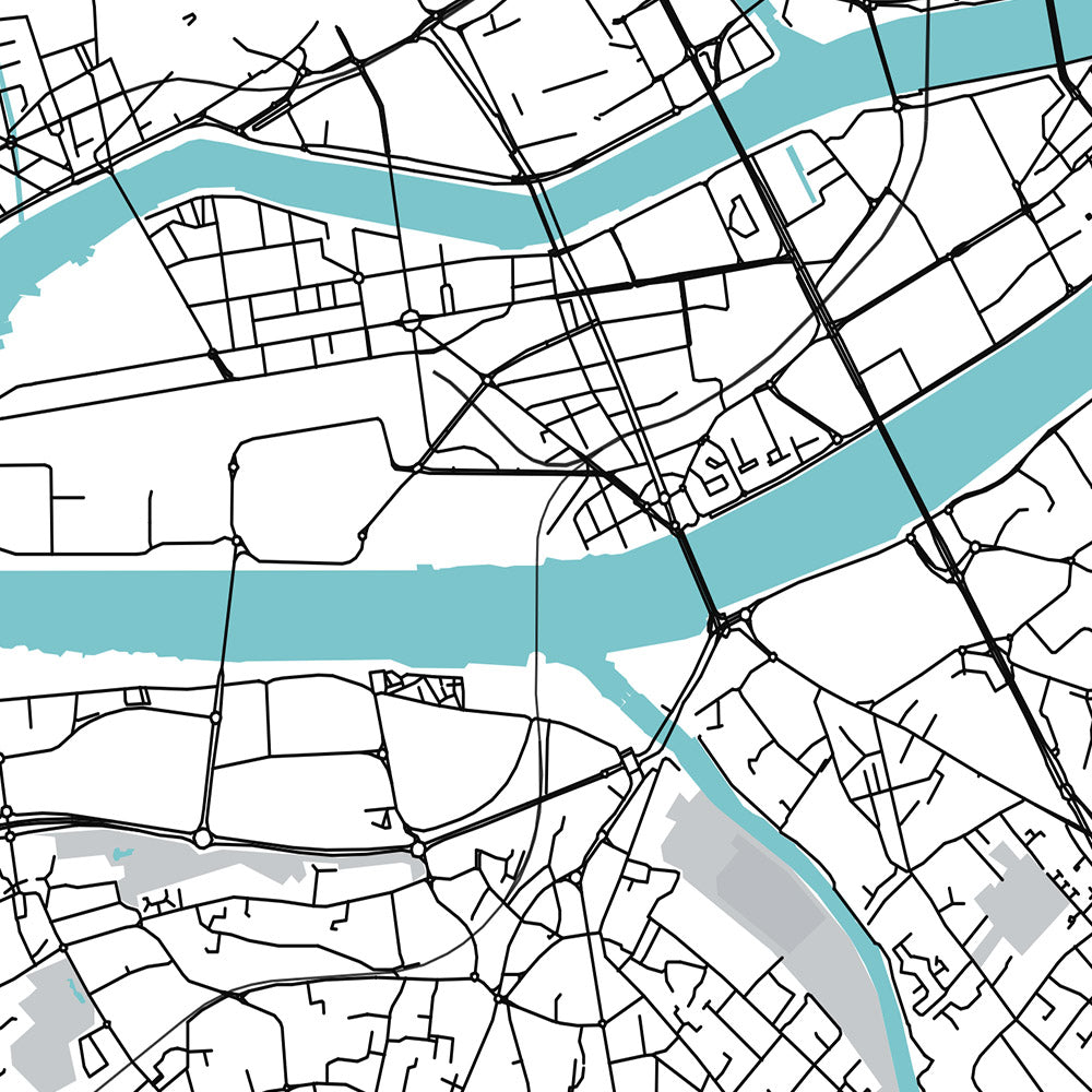 Mapa moderno de la ciudad de Nantes, Francia: Centre-ville, Château, Cathédrale, Île de Nantes, Machines