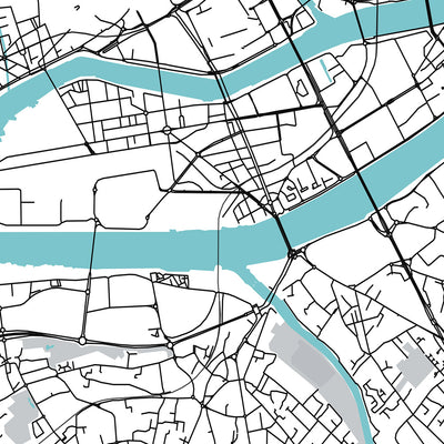 Mapa moderno de la ciudad de Nantes, Francia: Centre-ville, Château, Cathédrale, Île de Nantes, Machines