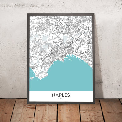 Plan de la ville moderne de Naples, Italie : Chiaia, Castel Nuovo, Galleria Umberto I, Posillipo, Théâtre San Carlo