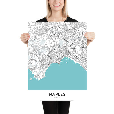 Mapa moderno de la ciudad de Nápoles, Italia: Chiaia, Castel Nuovo, Galleria Umberto I, Posillipo, Teatro San Carlo