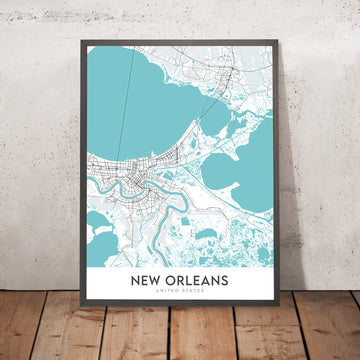Mappa della città moderna di New Orleans, LA: Quartiere Francese, Giardino District, Parco Audubon, St. Charles Ave, Magazine St 