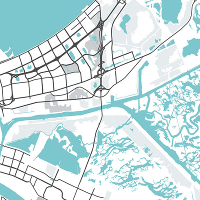 Mapa moderno de la ciudad de Nueva Orleans, LA: Barrio Francés, Garden District, Audubon Park, St. Charles Ave, Magazine St