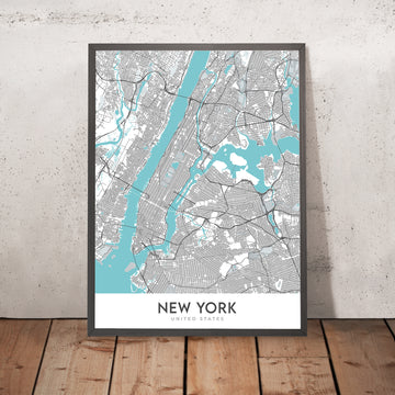Moderne Stadtkarte von New York City, NY: Central Park, Empire State Building, Freiheitsstatue, Times Square, Brooklyn Bridge 