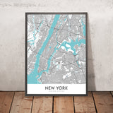 Plan de la ville moderne de New York, NY : Central Park, Empire State Building, Statue de la Liberté, Times Square, pont de Brooklyn