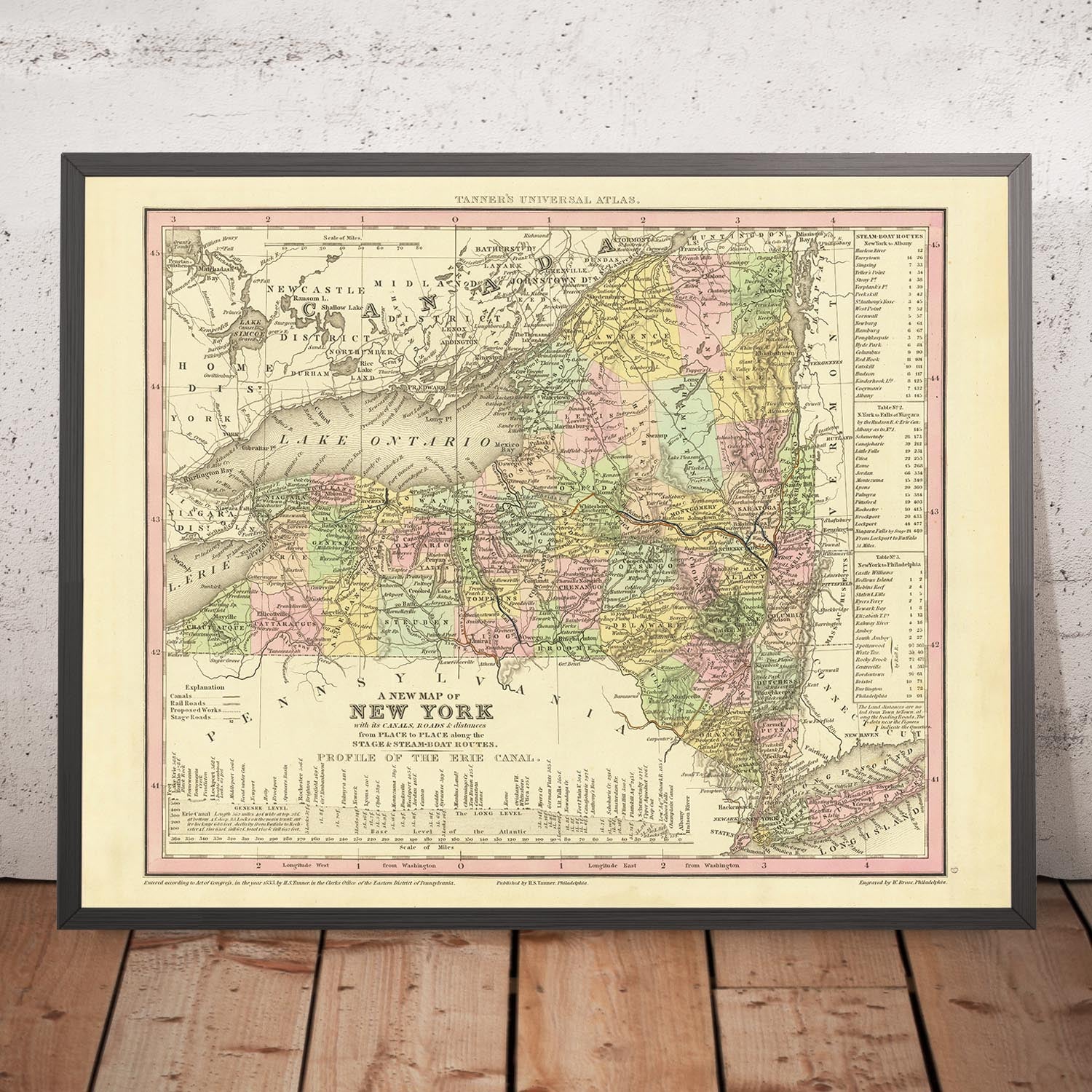 Old Map of New York State by H. S. Tanner, 1836: New York City, Buffalo ...