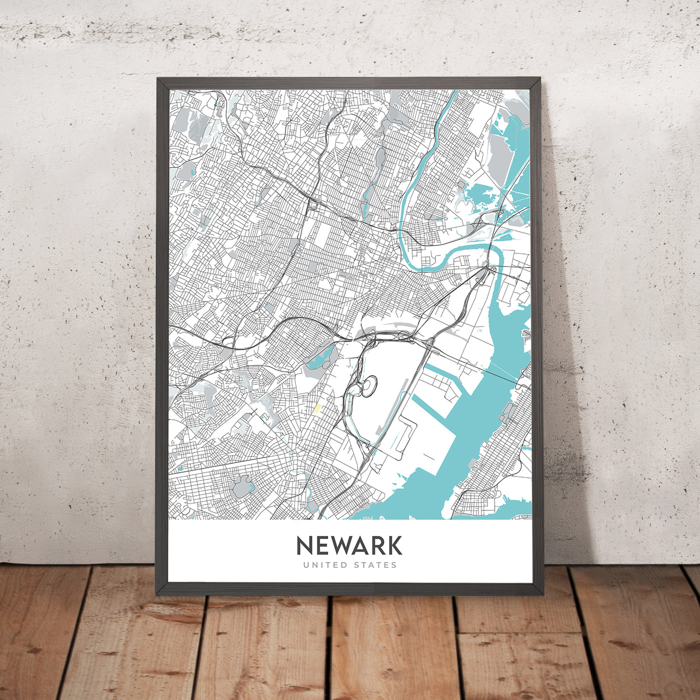Modern City Map of Newark, NJ: Downtown, Airport (EWR), Ironbound, Prudential Center, Rutgers, NJ Turnpike