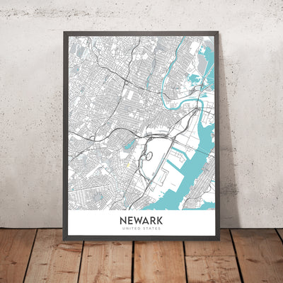 Modern City Map of Newark, NJ: Downtown, Airport (EWR), Ironbound, Prudential Center, Rutgers, NJ Turnpike
