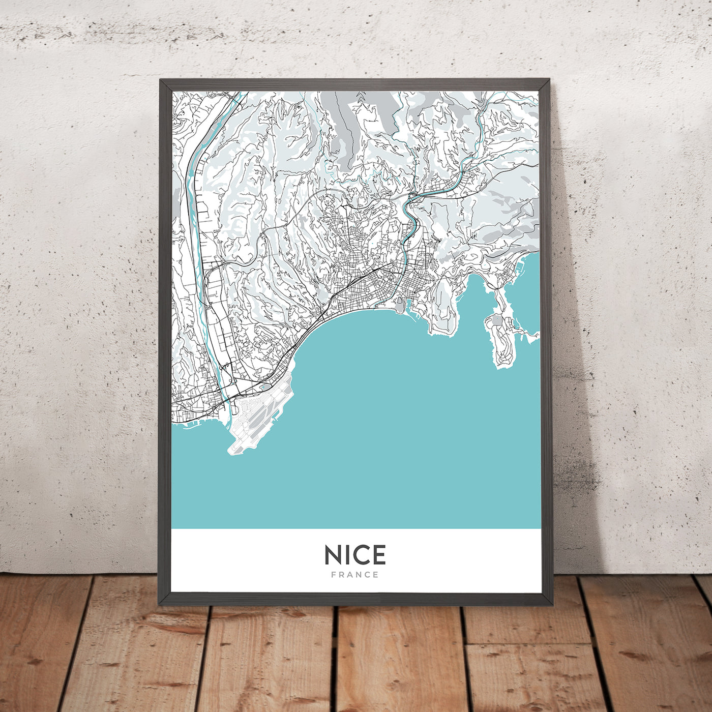 Moderner Stadtplan von Nizza, Frankreich: Altstadt, Burgberg, Promenade des Anglais, Hafen, Kathedrale