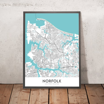 Modern City Map of Norfolk, VA: Ghent, Chrysler Museum, Nauticus, Norfolk Botanical Garden, I-264