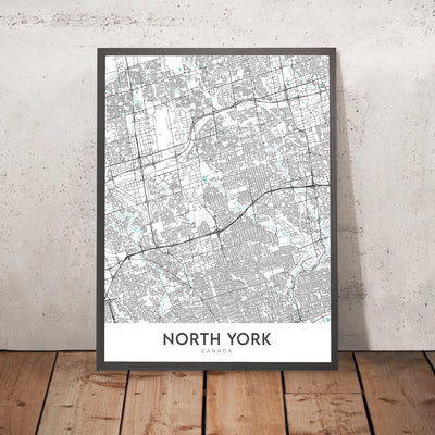 Mapa moderno de la ciudad de North York, Canadá: Don Mills, Casa Loma, Hwy 401, Yonge St, North York Civic Center