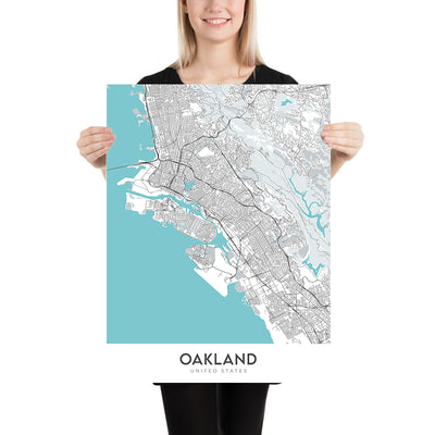Moderner Stadtplan von Oakland, Kalifornien: Innenstadt, Jack London Square, Chinatown, Lake Merritt, Fox Theater