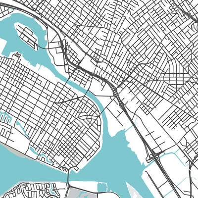Plan de la ville moderne d'Oakland, Californie : centre-ville, Jack London Sq, Chinatown, Lake Merritt, Fox Theatre