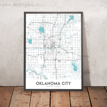 Mappa moderna della città di Oklahoma City, OK: Downtown, Bricktown, Paseo, Midtown, Capitol 