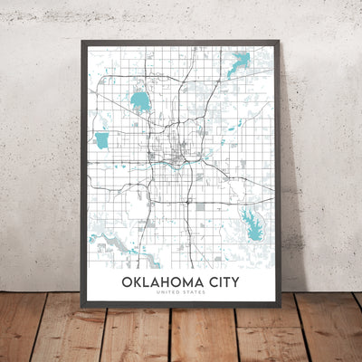 Plan de la ville moderne d'Oklahoma City, OK : centre-ville, Bricktown, Paseo, Midtown, Capitole