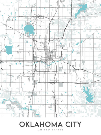 Moderner Stadtplan von Oklahoma City, OK: Innenstadt, Bricktown, Paseo, Midtown, Capitol