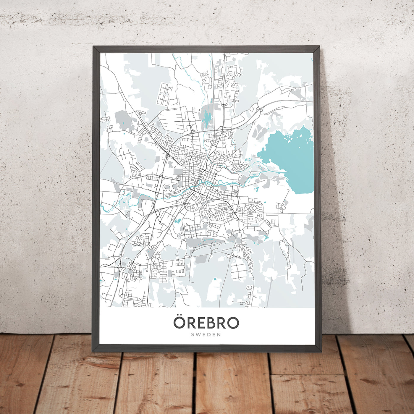 Modern City Map of Örebro, Sweden: Castle, Cathedral, University, E18, E20