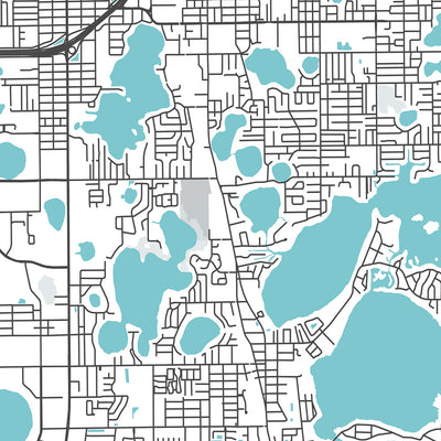 Mapa moderno de la ciudad de Orlando, FL: College Park, Lake Eola Park, Leu Gardens, I-4, SR 408