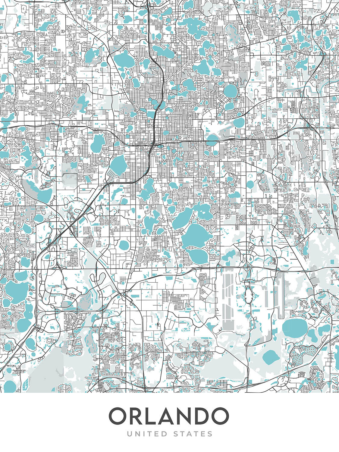 Modern City Map of Orlando, FL: College Park, Lake Eola Park, Leu Gardens, I-4, SR 408