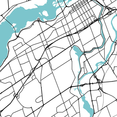 Mapa moderno de la ciudad de Ottawa, Canadá: Parlamento, Rideau Hall, ByWard Market, Universidad Carleton, Universidad de Ottawa