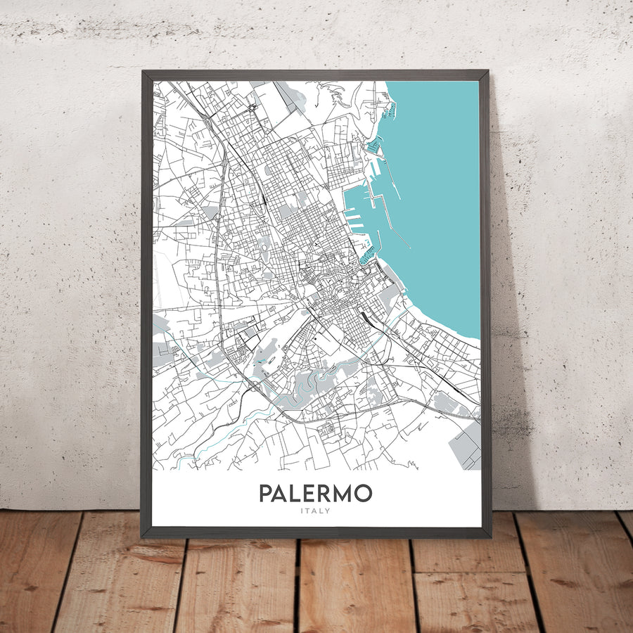 Modern City Map of Palermo, Italy: Albergheria, Kalsa, Teatro Massimo, Politeama, Quattro Canti