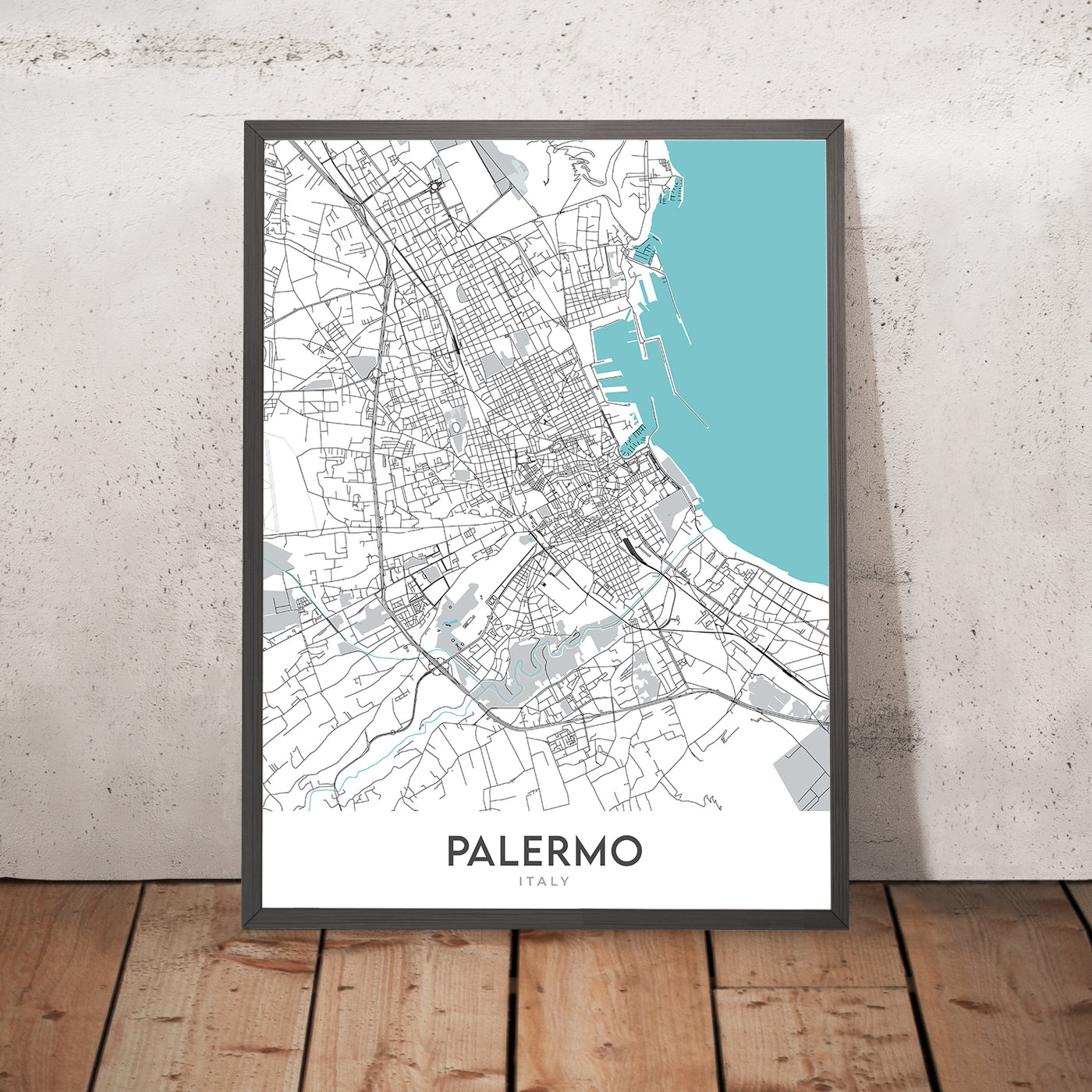 Mapa moderno de la ciudad de Palermo, Italia: Albergheria, Kalsa, Teatro Massimo, Politeama, Quattro Canti