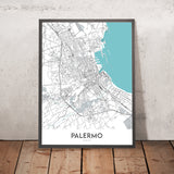 Moderne Stadtkarte von Palermo, Italien: Albergheria, Kalsa, Teatro Massimo, Politeama, Quattro Canti 